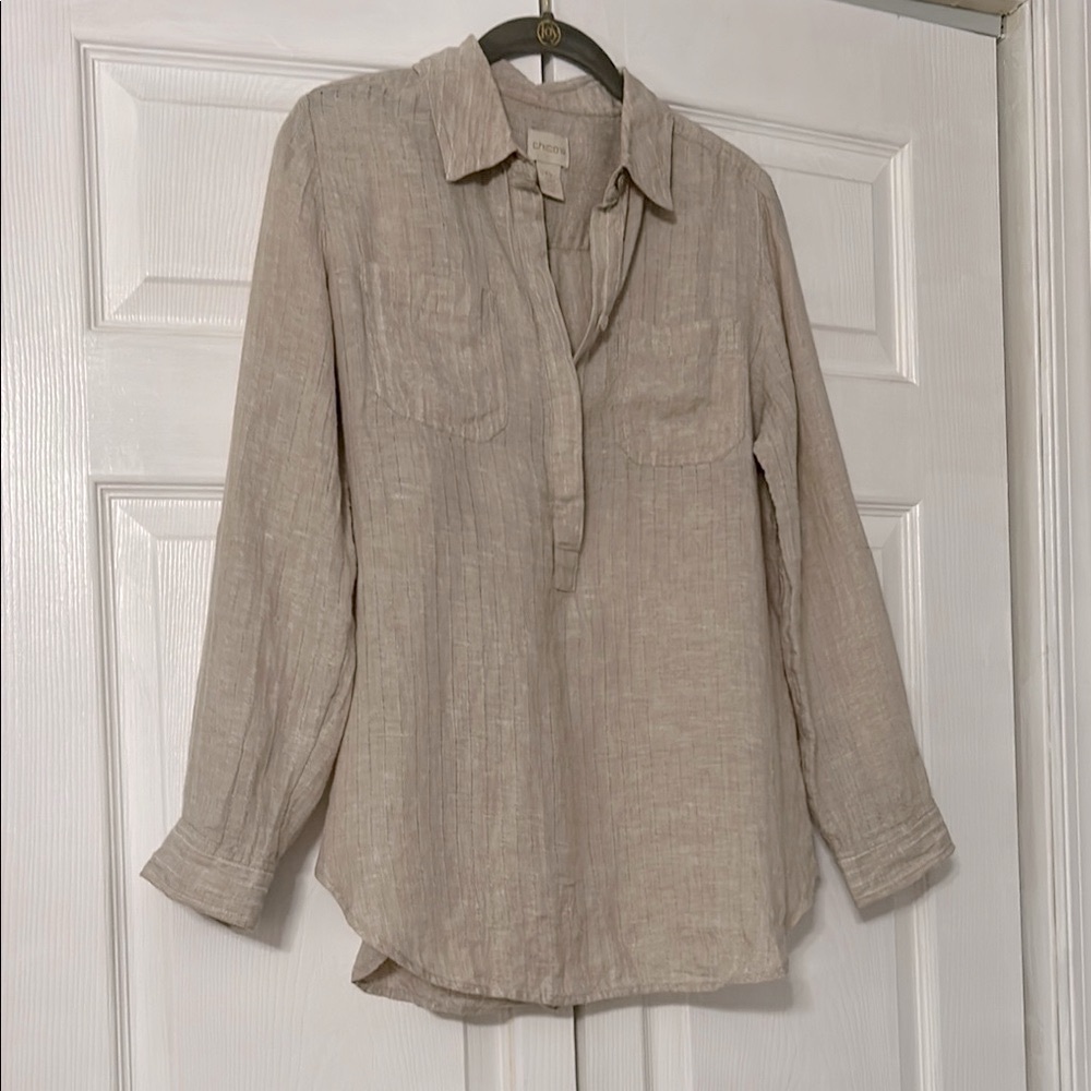 Chico's Tan Long Sleeve Button Down Shirt